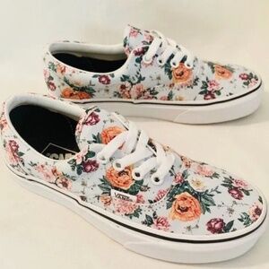 VANS blue leather floral print lace-up low-tops